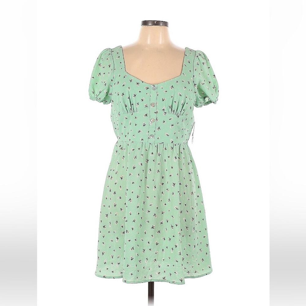 BP. Mint green micro ditsy smocked back a‎ line mini dress, size L NWT